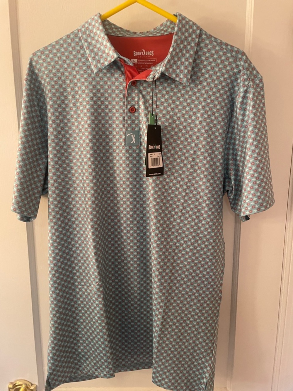 NWT Bogey Bros Finer Bang Light Blue Patterned Polo Shirt